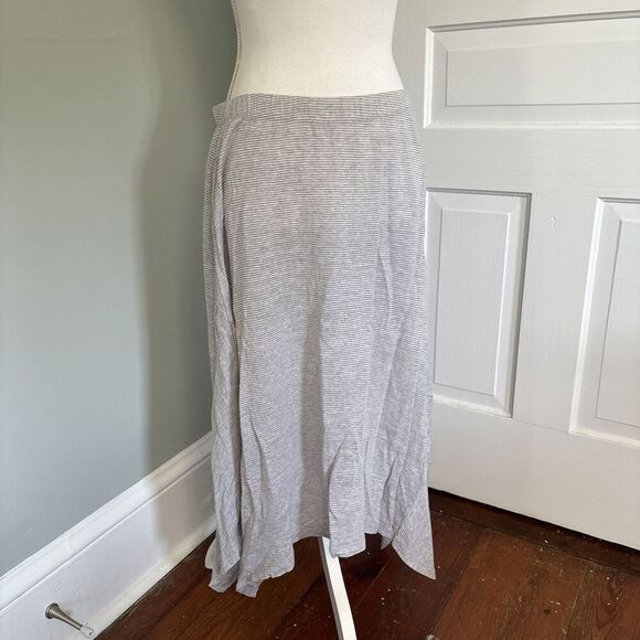 EILEEN FISHER Dark Pearl Gray White Linen Jersey Stripe Asymmetrical Skirt Small - Picture 1 of 7